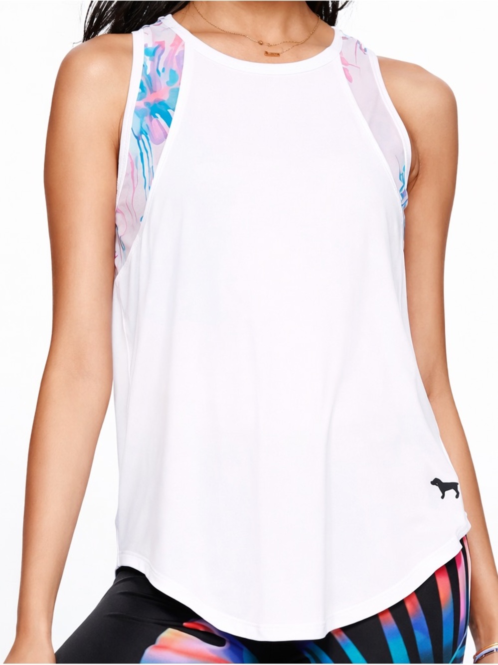 Victoria’s Secret PINK Super Soft Tank Top Tropical Print Mesh White Size XS